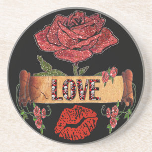 RAB Rockabilly Valentine Roses, Love & Lipstick Coaster