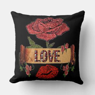 RAB Rockabilly Valentine Roses, Love & Lipstick Cushion