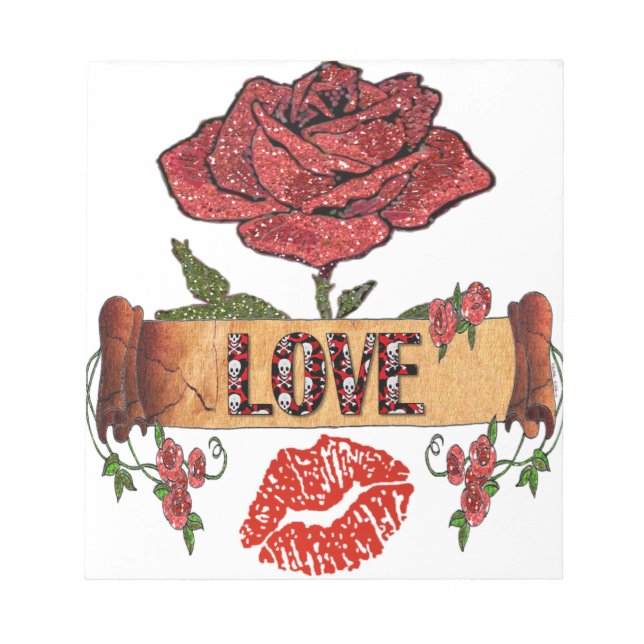 RAB Rockabilly Valentine Roses, Love & Lipstick Notepad (Front)