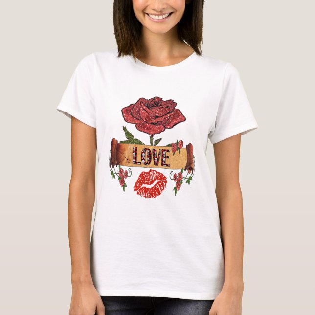 RAB Rockabilly Valentine Roses, Love & Lipstick T-Shirt (Front)