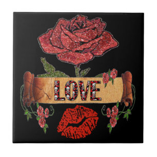 RAB Rockabilly Valentine Roses, Love & Lipstick Tile
