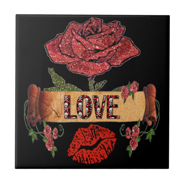 RAB Rockabilly Valentine Roses, Love & Lipstick Tile (Front)