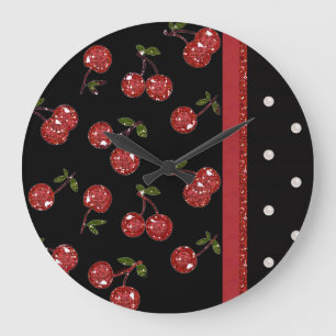 RAB Rockabilly Very Cherry Cherries Black Large Clock