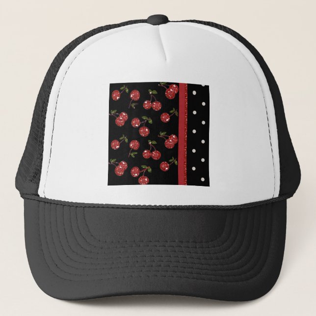 RAB Rockabilly Very Cherry Cherries Black Trucker Hat (Front)