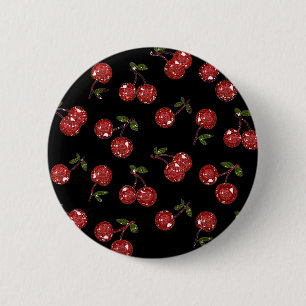 RAB Rockabilly Very Cherry Cherries On Black 6 Cm Round Badge