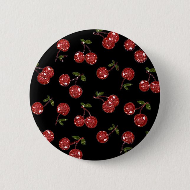 RAB Rockabilly Very Cherry Cherries On Black 6 Cm Round Badge (Front)
