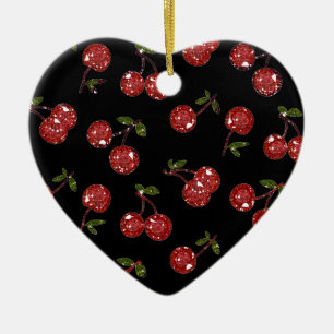 RAB Rockabilly Very Cherry Cherries On Black Ceramic Tree Decoration