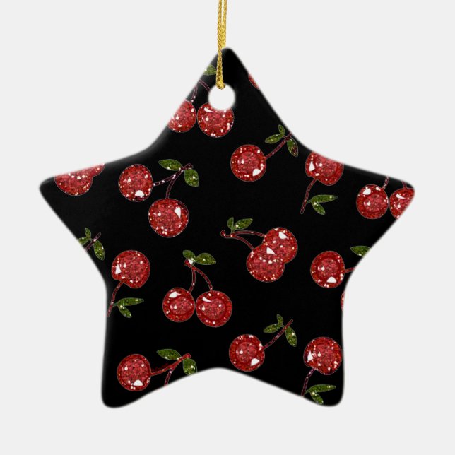 RAB Rockabilly Very Cherry Cherries On Black Ceramic Tree Decoration (Front)