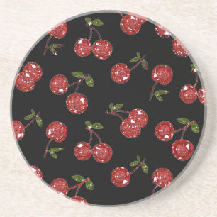 RAB Rockabilly Very Cherry Cherries On Black Coaster