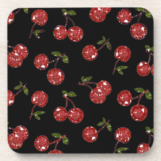 RAB Rockabilly Very Cherry Cherries On Black Coaster