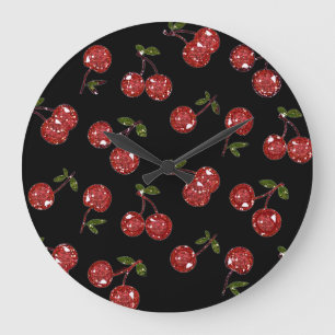 RAB Rockabilly Very Cherry Cherries On Black Large Clock