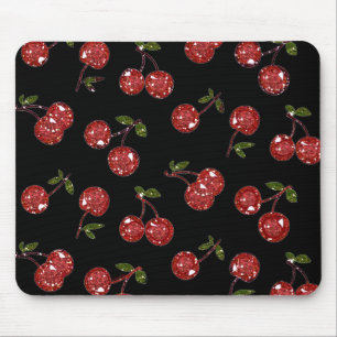 RAB Rockabilly Very Cherry Cherries On Black Mouse Pad