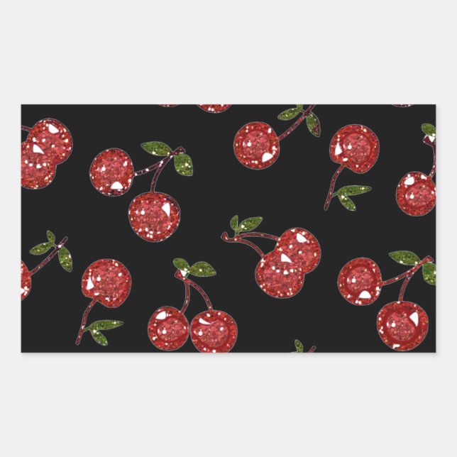 RAB Rockabilly Very Cherry Cherries On Black Rectangular Sticker (Front)