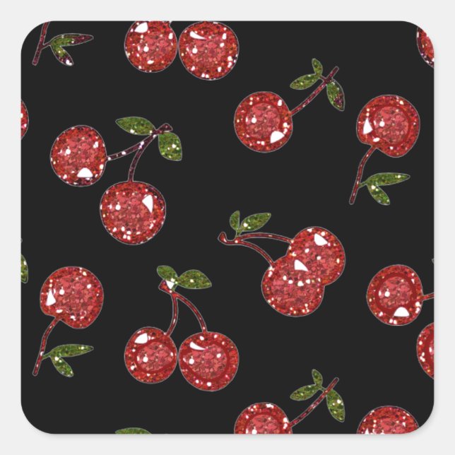 RAB Rockabilly Very Cherry Cherries On Black Square Sticker (Front)