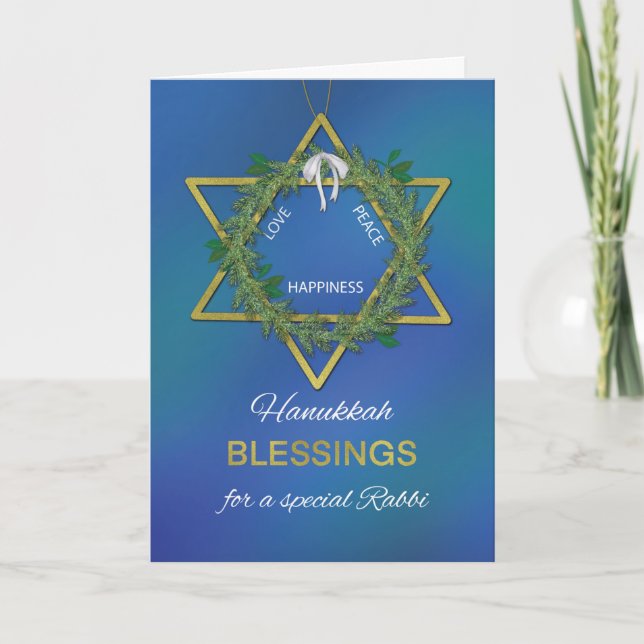 Rabbi Hanukkah Blessings Star of David Gold Look Card (Front)