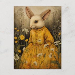 Rabbit Adorable in a Yellow Floral Dress Postcard