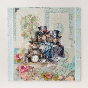 Rabbit, Alice and Mad Hatter in Top Hats Jigsaw Puzzle