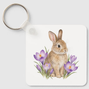 Rabbit Among Autumn Crocus Keychain