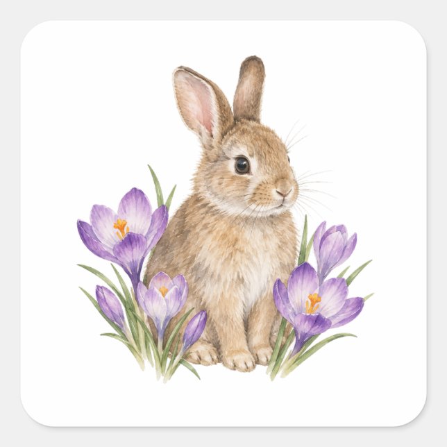 Rabbit Among Autumn Crocus Square Sticker (Front)
