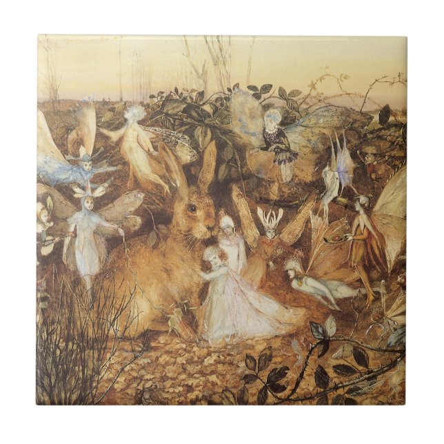 Rabbit Among the Fairies, Vintage Fairy Tales Tile (Front)