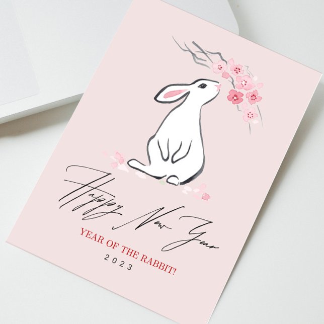 Rabbit and Cherry Blossom Flower Thank You Card (Creator Uploaded)