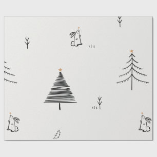 RABBIT AND CHRISTMAS TREE DOODLE DESIGN GIFT WRAP