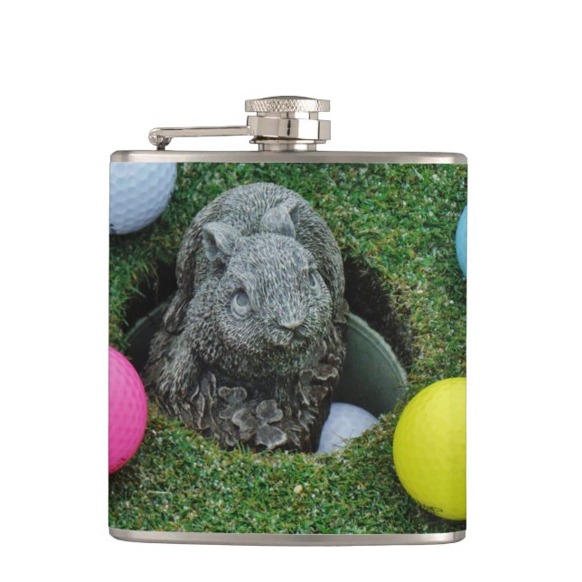 Rabbit and coloured Golf Balls Hip Flask (Front)
