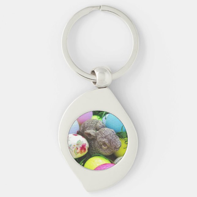 Rabbit and coloured Golf Balls Key Ring (Front)