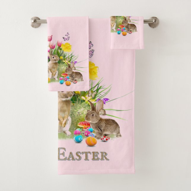 Rabbit and Easter Eggs  Holiday  Bath Towel Set (Insitu)