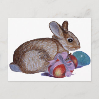 Rabbit And Easter Eggs Painting Holiday Postcard