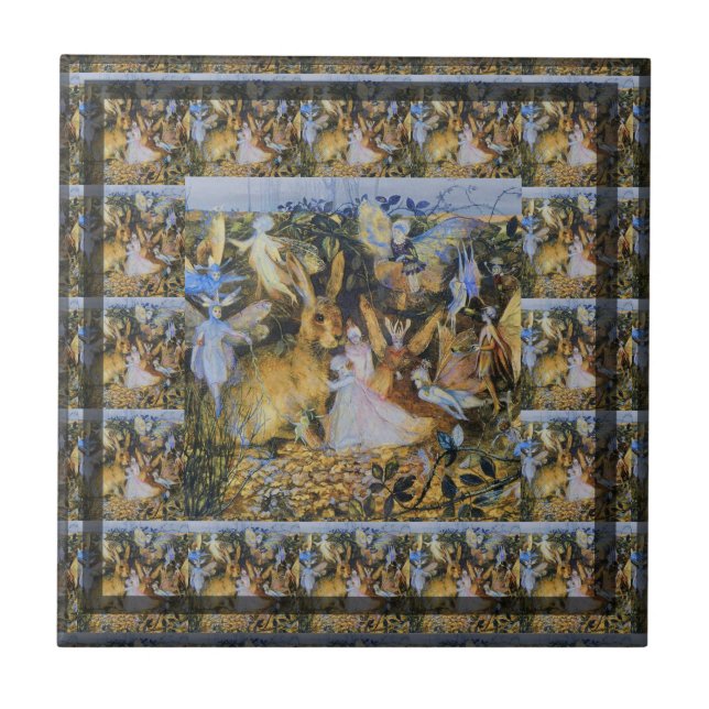 Rabbit and fairies vintage fairy tale art. tile (Front)
