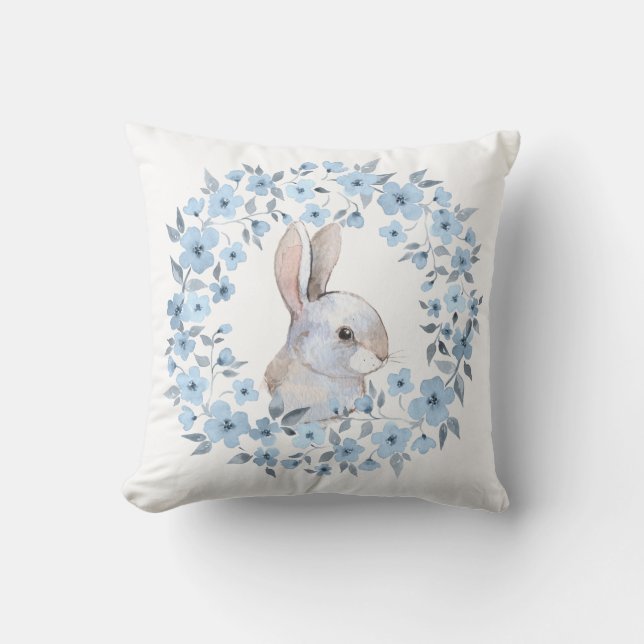 Rabbit and floral wreath cushion (Front)