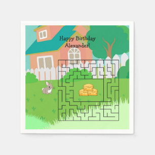 Rabbit and Hay Birthday Maze Paper Napkins