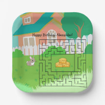Rabbit and Hay Birthday Maze Paper Plates for Kids