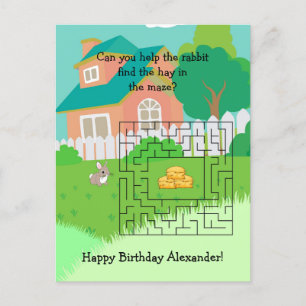 Rabbit and Hay Birthday Maze Postcards for Kids
