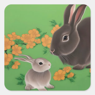 Rabbit and Kit Square Sticker