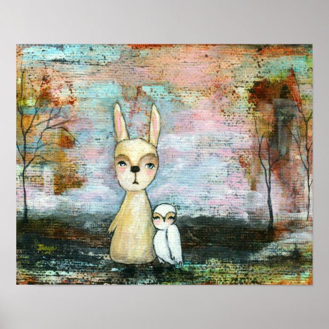 Rabbit and Owl, Woodland Animals Custom Size Poster (Front)