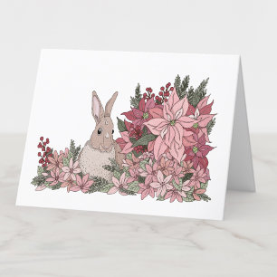 Rabbit and Poinsettia Flowers Blank Thank You Card