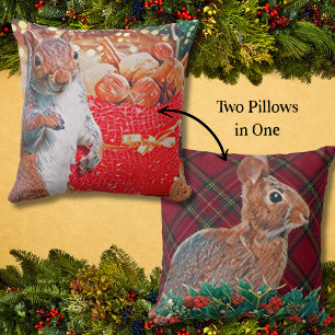 Rabbit and Squirrel Double-Sided Holiday Cushion