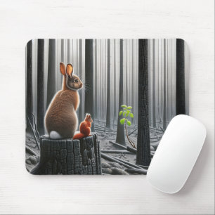 Rabbit and Squirrel In a Charred Forest Mouse Pad