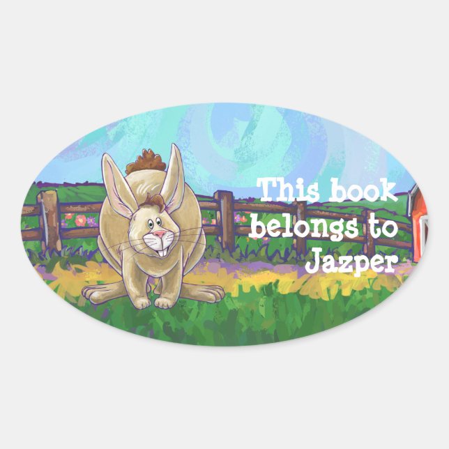 Rabbit Animal Parade writing stuff Oval Sticker (Front)