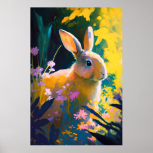 Rabbit Animal Portrait Painting Wildlife Outdoors Poster