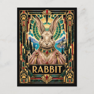Rabbit, Art Deco Wildlife Postcard