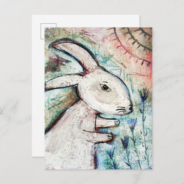 Rabbit art primitive postcard (Front/Back)