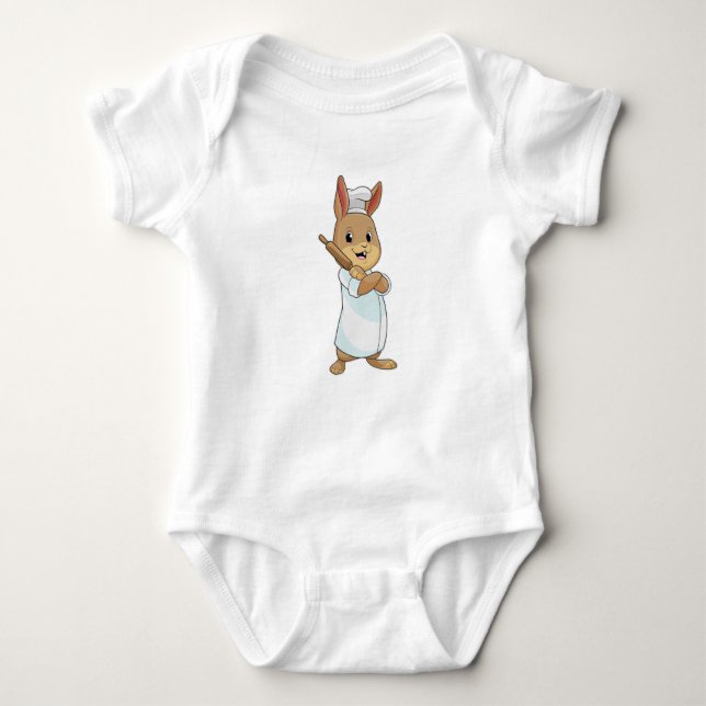 Rabbit as Baker with Rolling pin Baby Bodysuit (Front)