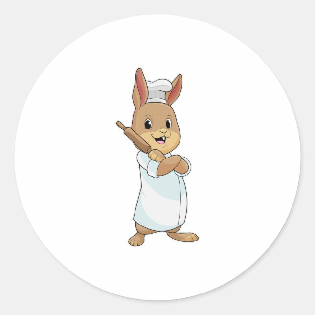 Rabbit as Baker with Rolling pin Classic Round Sticker (Front)