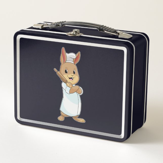 Rabbit as Baker with Rolling pin Metal Lunch Box (Front)