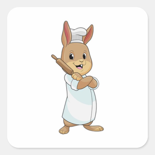 Rabbit as Baker with Rolling pin Square Sticker (Front)