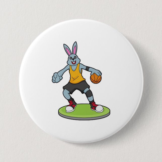 Rabbit as Basketball player with Basketball 7.5 Cm Round Badge (Front)