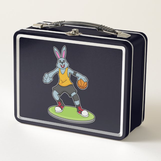 Rabbit as Basketball player with Basketball Metal Lunch Box (Front)